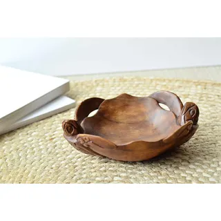 Wogeka Wunderschöne Obstschale handgeschnitzt Schildkröte Schüssel Holz Schale 05M