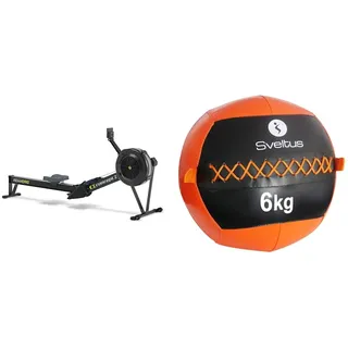 Concept2 RowErg Standardbeine mit PM5 – Schwarz & Sveltus Wall Ball, 6 kg – Durchmesser 35 cm