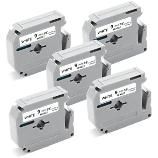 UniPlus 5x Kompatibel Schriftband als Ersatz für Brother M-K221 MK221 M-K221S Nicht-laminiertes für Brother PT-90 PT-M95 PT-80 PT-65 PT-85 PT-75 PT-BB4 PT-60 PT-110, 9mm x 8m, Schwarz auf Weiß