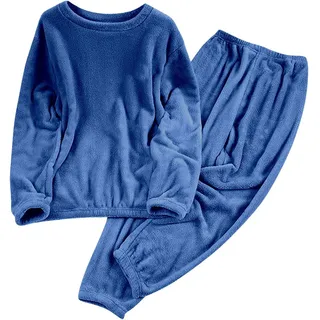 Schlafanzug Damen Lang Plüsch Pyjama Thermo Hausanzug Fleece Kuschelanzug Kuschelig Jogginganzug Elegant Trainingsanzug Loungewear Set Winter Homewear Rundhals Nachtwäsche Warm Sportanzug - XXL