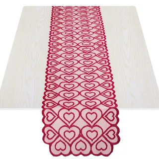 mookaitedecor Rot Rechteckige Spitzen Tischläufer Herz-Print | Dekorative Spitzenfeckchen Deckchen Modern Fransen, Pflegeleichte Waschbare Tischdecke für Party Hochzeit 30 x 180 cm