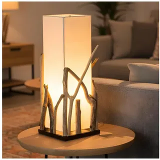 Levandeo® Nachttischlampe, Treibholzlampe H50cm Tischlampe Braun Beige Tischleuchte Design weiß