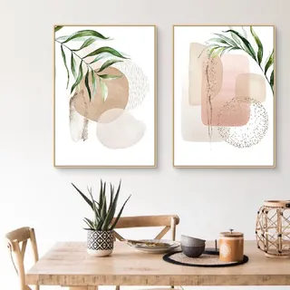 Uixxducc 2er Abstrakt Poster Set, Aesthetic Grüne Pflanze Bilder, Bohemian Wandbilder Wohnzimmer Schlafzimmer, Moderne Wand Bilder Boho Deko, Ohne Rahmen (30x40cm)