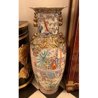 Casa Padrino Luxus Barock Deko Vase Weiß / Mehrfarbig / Gold Ø 43 x H. 124 cm - Antike Chinesische Porzellan Vase - Chinesische Luxus Barock Deko Accessoires