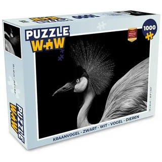 MuchoWow Puzzle Kranich - Schwarz - Weiß - Vogel - Tiere, 1000 Puzzleteile, Foto-Puzzle, Bilderrätsel, Puzzlespiele, Klassisch schwarz 48 cm x 68 cm x 2 cm | Querformat