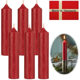 LS-LebenStil Tafelkerze Exklusive Stabkerzen Ribe Rustik 6 ́er Set Rot 11x2,2cm Made in Denmark (Spitzkerzen Tafelkerzen für die perfekte Tischdeko Hochzeit Taufe Advent Weihnachten Unparfümiert, 6-tlg), MADE IN EU rot