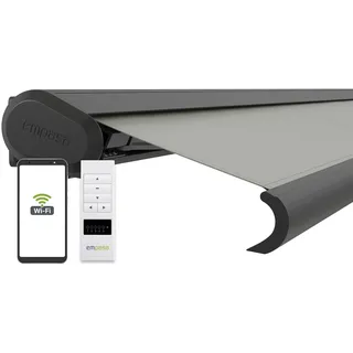 empasa elektrische Vollkassettenmarkise Profi Plus mit WiFi-Motor Smart Home kompatibel Terrassenüberdachung Markise Kassettenmarkise, Kassette in anthrazit, Größe:4.5 x 3.5 m, Farbe:hellgrau