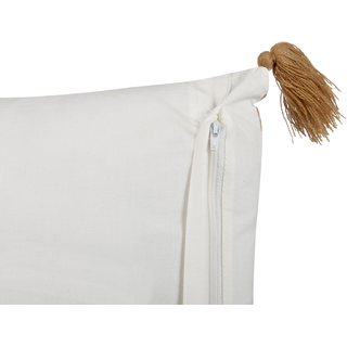 Dekokissen orientalisches Muster Baumwolle hellbraun / weiß mit Quasten 45 x 45 cm MALUS