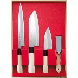 Herbertz Japanisches KochmesserSet, 3 Messer und Abziehstein, Küchenmesser, Braun