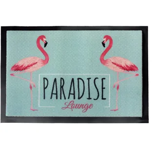 Rutschfeste Fußmatte innen - Flamingo Grau/Rosa 40 x 60 cm (Rechteckig) | Hochwertige Schmutzfangmatte Innenbereich Eingangsmatte waschbar Türmatte Eingangsbereich langlebig Sauberlauf pflegeleicht