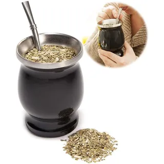 Mate-becher 230 Ml (8 Oz), Kürbisförmig, Isolierter Becher, Schwarz (mit Löffel, Strohhalm Und Reinigungsbürste).