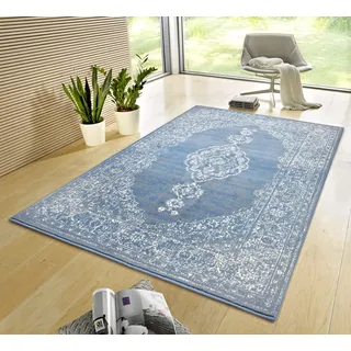 HANSE HOME Teppich »Meridional«, rechteckig, 9 mm Höhe, Orientalisch, Orient, Kurzflor, Wohnzimmer, Schlafzimmer, Vintage Teppich Orientalisches Muster für Flur, Esszimmer, Kinderzimmer, Küche – Sky Blue
