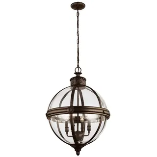 FEISS LED Pendelleuchte, LED wechselbar, warmweiß, Jugendstil Glas-kugel Galerie-leuchte hängend über-n Esstisch, Ø50cm braun