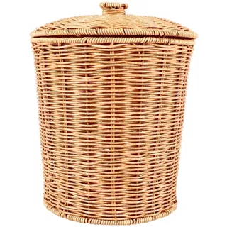 Runder, Geflochtener Mülleimer Aus Rattan Mit Deckel, Pflanzgefäß, Aufbewahrungskörbe Aus Weide