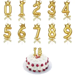 YSTrillion Geburtstag Zahl Kerzen,10 Stück Kuchenkerzen Nummer 0-9 Geburtstagskerzen,Zahlenkerze Gold mit Haltern für Geburtstagsfeier Hochzeit Dekoration