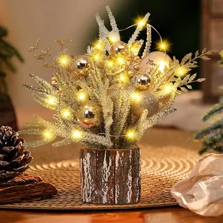 Kleiner Weihnachtsbaum mit Beleuchtung, 30cm Mini Weihnachtsbaum Weihnachtsdeko Beleuchtet Künstlicher Weihnachtsbaum LED Weihnachtsbeleuchtung Klein Tannenbaum für Weihnachten Deko (Kugel)