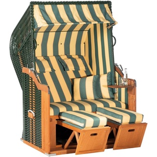 SunnySmart Strandkorb Rustikal 250 Plus, BxTxH: 125x90x160 cm, Halblieger, Ostsee-Modell, 2-Sitzer, komplett montiert, Oberkorb in einem Stück geflochten grün