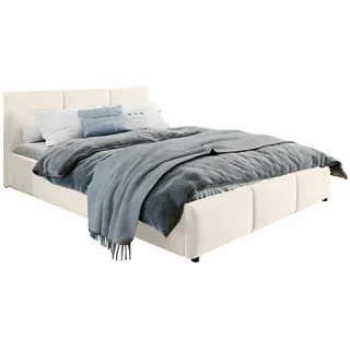 home collective Polsterbett Doppelbett 160x200 cm Samt beige | mit Lattenrost aus Metall und Stauraum mit hydraulischem Bettkasten | Beige