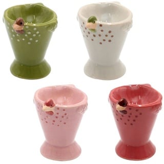 Dekohelden24 Keramik Eierbecher/Eierhalter/Eierschale als Huhn im 4er Set, versch. Farben, Maße je Becher ca. 7 x 5 x 7 cm, bunt, 7 cm