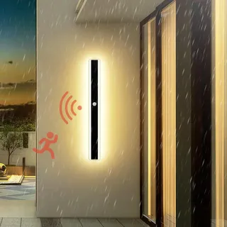 Außenwandleuchten mit Bewegungsmelder LED Wandleuchte Aussen Gärten Wasserdicht IP65 Wandlampe 3000K/4000K/6000K Modern Lange Aussenlampe Villa Garage Wohnzimmer Terrassen (B Warmes Licht,60cm)