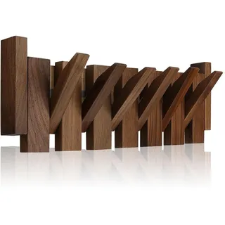 CASOME Klappbare Wandgarderobe Aus Holz – Platzsparende Kleiderhaken Aus Massivem Walnussholz, Ausklappbare Garderobenleiste Für Flur, Badezimmer, Schlafzimmer Und Wohnzimmer(6 Hooks)