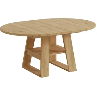 Merax Ausziehtisch Ø 110/150x110 cm, runder Esstisch mit Stauraum & Ablage, für 4-6 Personen, Eichenfarben