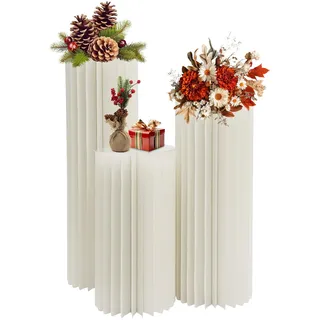 Levkitch 3 Stück Hochzeit Karton Blumensäule Vasen,60/80/100cm Hoch Bodenvase Säule Faltbarer Zylinderförmige Blumenständer Dekosäule Display Tragfähigkeit 25kg (B-60/80/100cm)