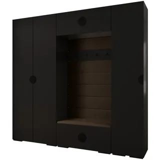 Abiks Möbel Garderoben-Set, Schwarz, Braun, Schwarz, Holz, Nachbildung, 2-Sitzer, 13 Fächer, 250x236.7x47 cm, Garderobe, Garderoben-Set & Garderoben-Serien, Garderoben-Sets