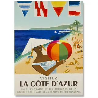 LVTFCO Cote D'Azur-Poster, französische Landschaft, Reise-Wandkunst, Cote D'Azur-Drucke, Reise-Leinwandgemälde, modernes Bild für Heimdekoration, 50 x 70 cm x 1, ohne Rahmen