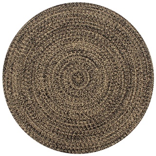 Teppich Handgefertigt Jute Schwarz und Natur 120 cm, furnicato, Runde schwarz