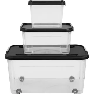 TONTARELLI Aufbewahrungsbox 46 L/13 L/4,6 L 3-tlg. transparent/schwarz