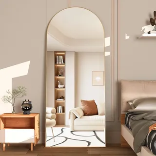 NEUWEABY Gewölbter Bodenspiegel, 165 x 60 cm Bogen Ganzkörperspiegel mit Ständer, Großer Wandspiegel, Gold Ganzkörperspiegel, Stehend zum Aufhängen oder Anlehnen an die Wand für Schlafzimmer