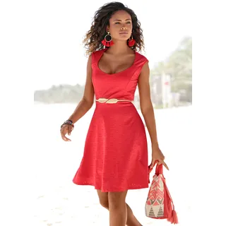 Sommerkleid BEACHTIME Gr. 34, N-Gr, rot Damen Kleider Strandkleider mit Lochstickerei, elegantes Jerseykleid, Strandkleid