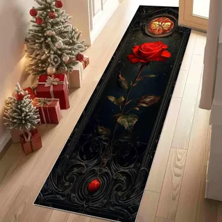 Dppyuxa Flurteppich Läufer Barock Rose rutschfest und Waschbar, | Teppich Lang für Flur und Küche Mystischer Ornament Küchenteppich Gothic Dekor Teppich Maschinenwaschbar 60x180 cm