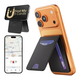 Für MagSafe Wallet mit vollständiger Wo ist?-Funktion, 5-Kartenhalter Magnetischer mit Tracker, Wireless Charging, Verstellbarer Ständer, Magnetisches Wallet für iPhone 17e/17/16/15/14/13/12 Serie