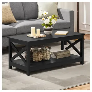 Yaheetech Couchtisch 100 × 50 × 45 cm, 2-Stufiger Wohnzimmertisch Kaffeetisch mit großer Ablage schwarz