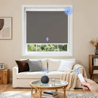 Grandekor Elektrische Rollos mit Lithiumbatterie,Elektrisches Verdunklungsrollo mit Motor & Fernbedingung, Dunkelgrau B65 x H130 cm(Stoffbreite 62 cm) Rollo ohne Bohren Fensterrollo Innen Smart Rollo