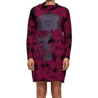 ROCKUPY Damen Sweat-Kleid mit Totenkopf-Print Pullover-Kleid Langarm-Kleid W-393822 Bordeaux/Schwarz - S