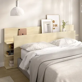 Bettkopfteil Socorro, Bücherregalnischen, 140 Cm Bett, Strukturfarbe, 19x181 Cm Braun Eiche