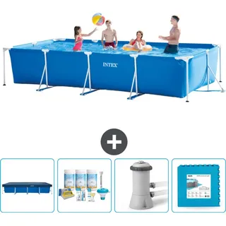 Intex-Schwimmbecken mit rechteckigem Rahmen – 450 x 220 x 84 cm – Blau – im Lieferumfang enthalten Abdeckung - Wartungspaket - Filterpumpe f... - Blau