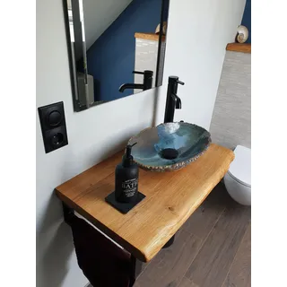 Waschtisch Eiche massiv Baumkante geölt Waschtischkonsole Holz (70 x 40 cm)