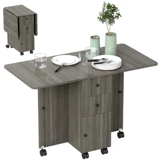 HOMCOM 60-120 cm Klappbarer Esstisch für 4-6 auf Rollen, Grau