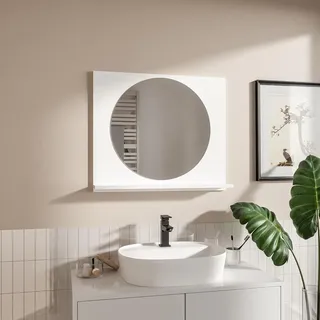 Runder Badspiegel mit Ablage 70x60 cm ⌀55 cm Weiß – Badezimmerspiegel Wandspiegel - Weiß