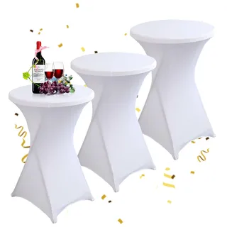 KAYBTNT 3er-Set Stehtisch Hussen Ø 80 cm, Viele Farben, Spandex Stretch Stehtischhussen, Verstärkung im Fußbereich, Elegante Rund Tischdecke für Bistrotisch Hochzeit Cocktail-Party,Weiß