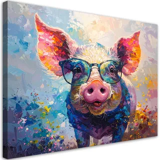 Bild Auf Leinwand Buntes Schwein Mit Brille Imitation Farbe 45x30