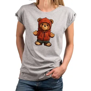 MAKAYA Print-Shirt Damen Kurzarm Teddybär coole lustige freche sexy Sommer Tops Teddy grau 4XL