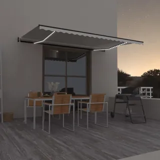 IKAYAA Elektrische Gelenkarmmarkise 500 x 300 cm, mit LED, Markise, Sonnenmarkise, Sonnenschutz, Terrassenmarkise, Klemmmarkise, Creme