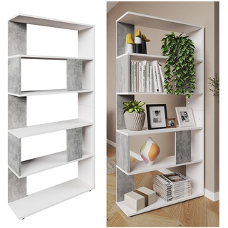 Vicco Raumteiler Bücherregal Standregal Büroregal Regal 5 Fächer Weiß Beton