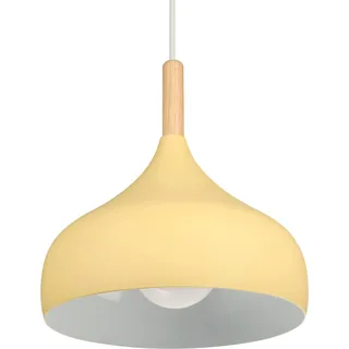 iDEGU Hängelampe Retro 24cm Hängeleuchte Moderne Skandinavisch E27 Deckenleuchte aus Metall Holz Pendelleuchte für Schlafzimmer Esszimmer Küche Wohnzimmer (Hellgelb,1 Stück)