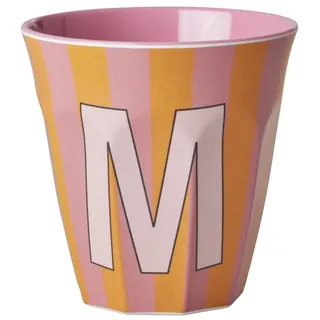 Rice Melamin Becher Buchstabe M / Streifen / Pink 250ml